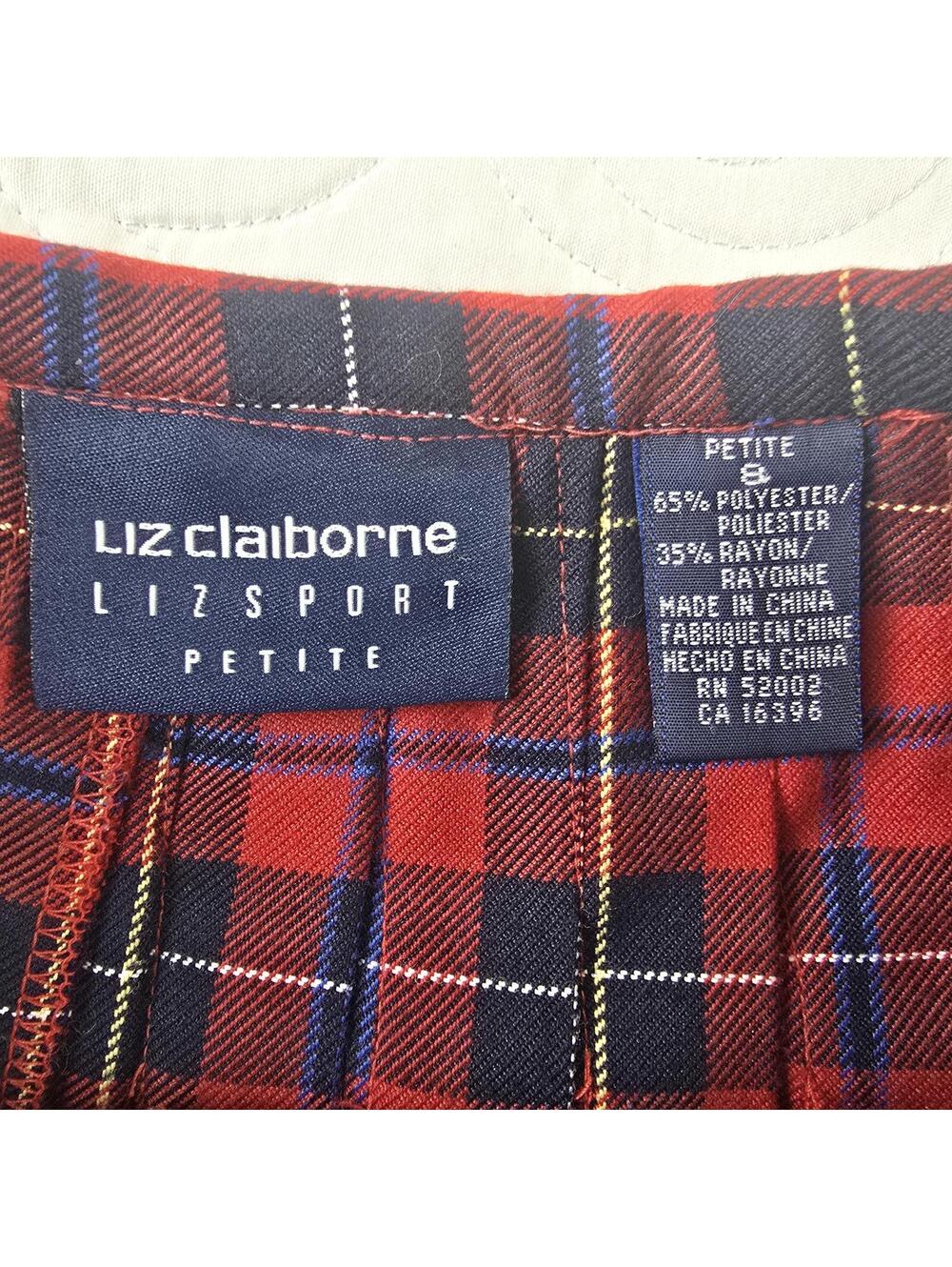 Liz Claiborn Plaid Pleated Skirt Red Blue Preppy School girl Academia Size 8 P - Picture 4 of 6